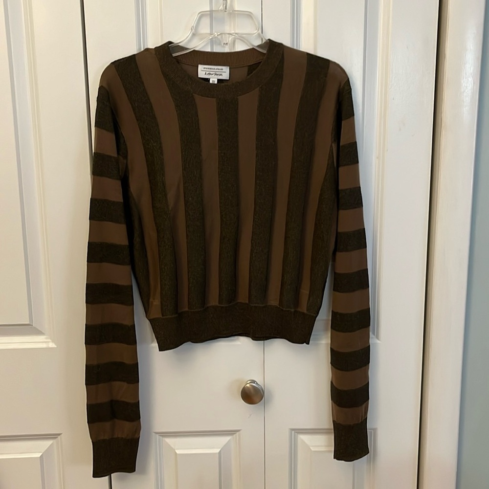 Brown striped shimmering sweater NWOT